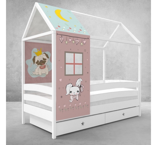 Дитяче ліжко - будиночок  Verdi з  текстилем для дівчинки 